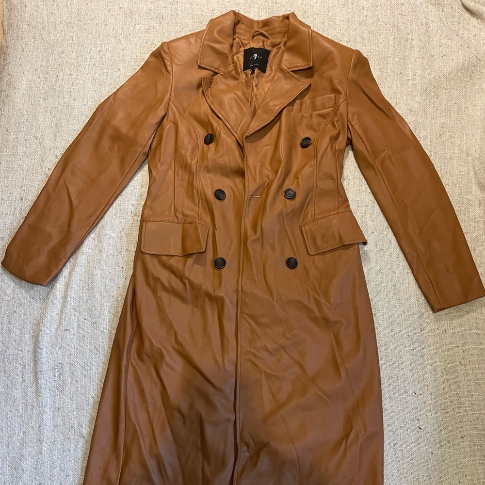 7 For All Mankind Camel Faux Leather Trench Coat